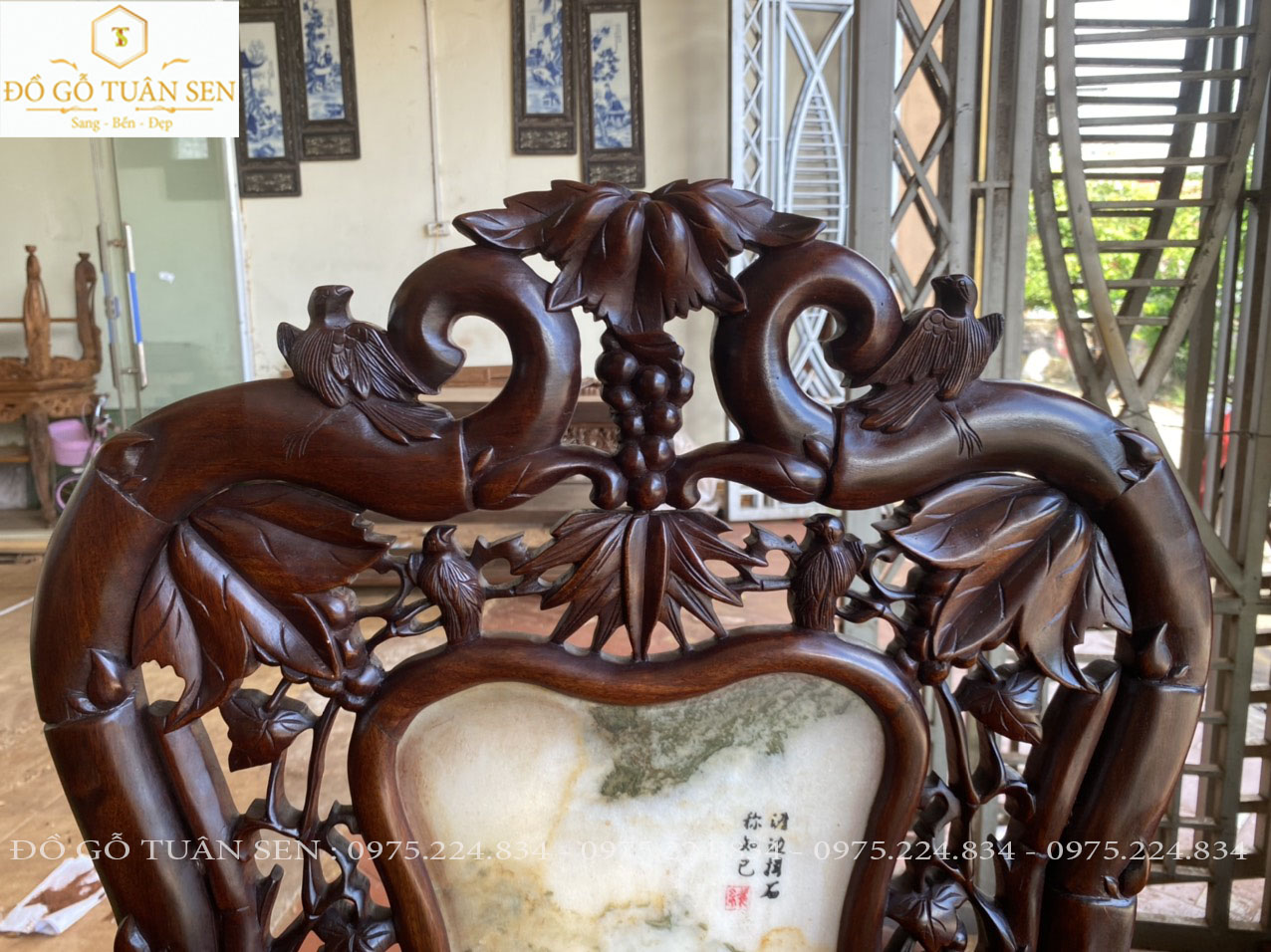 hình ảnh chi tiết về bộ trúc kép 7 món gỗ gụ 